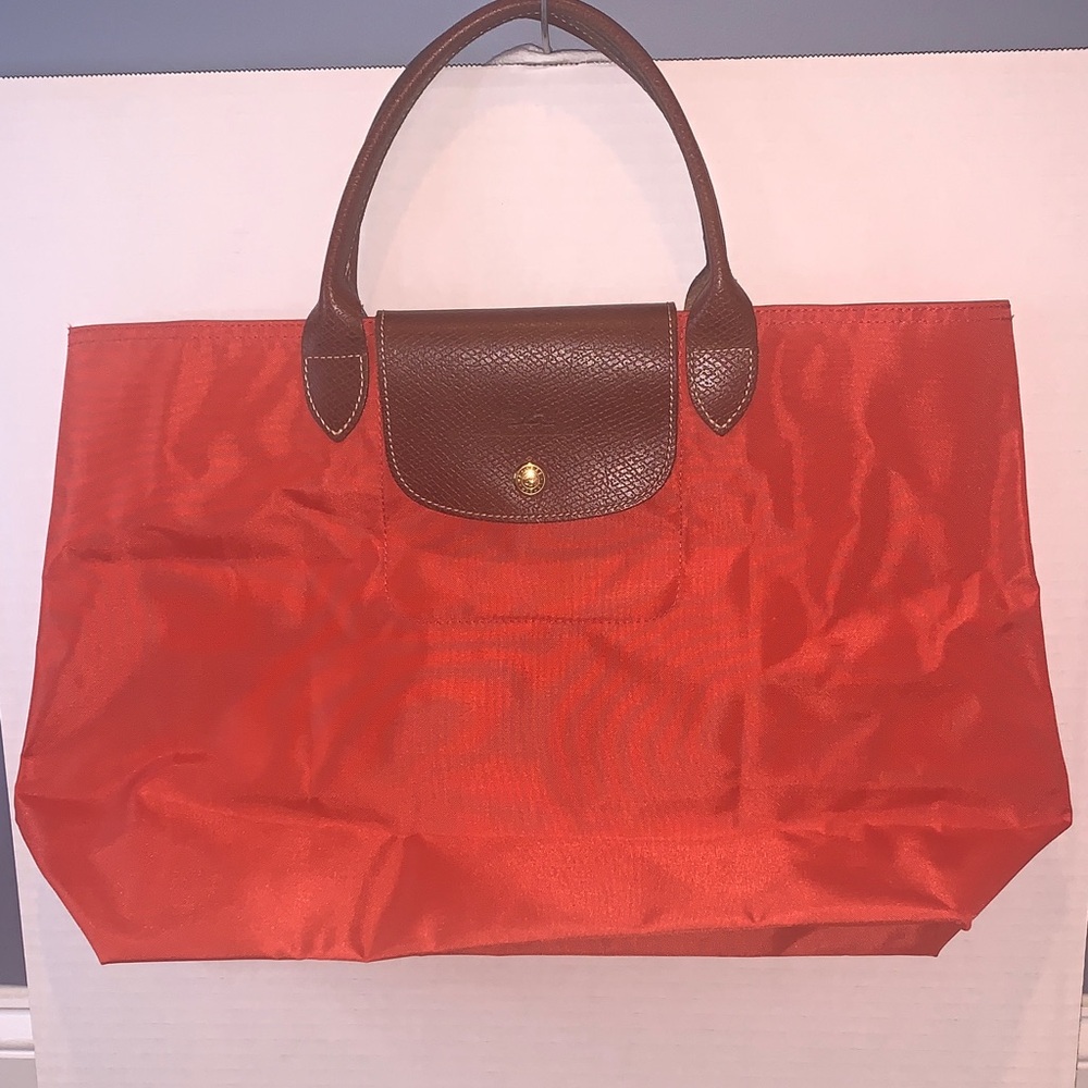 Longchamp Orange Vintage Cabas Tote with Brown Handles NWT